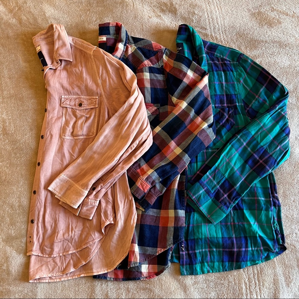 American Eagle - 3 Large Long-sleeve Boyfriend Style Shirts